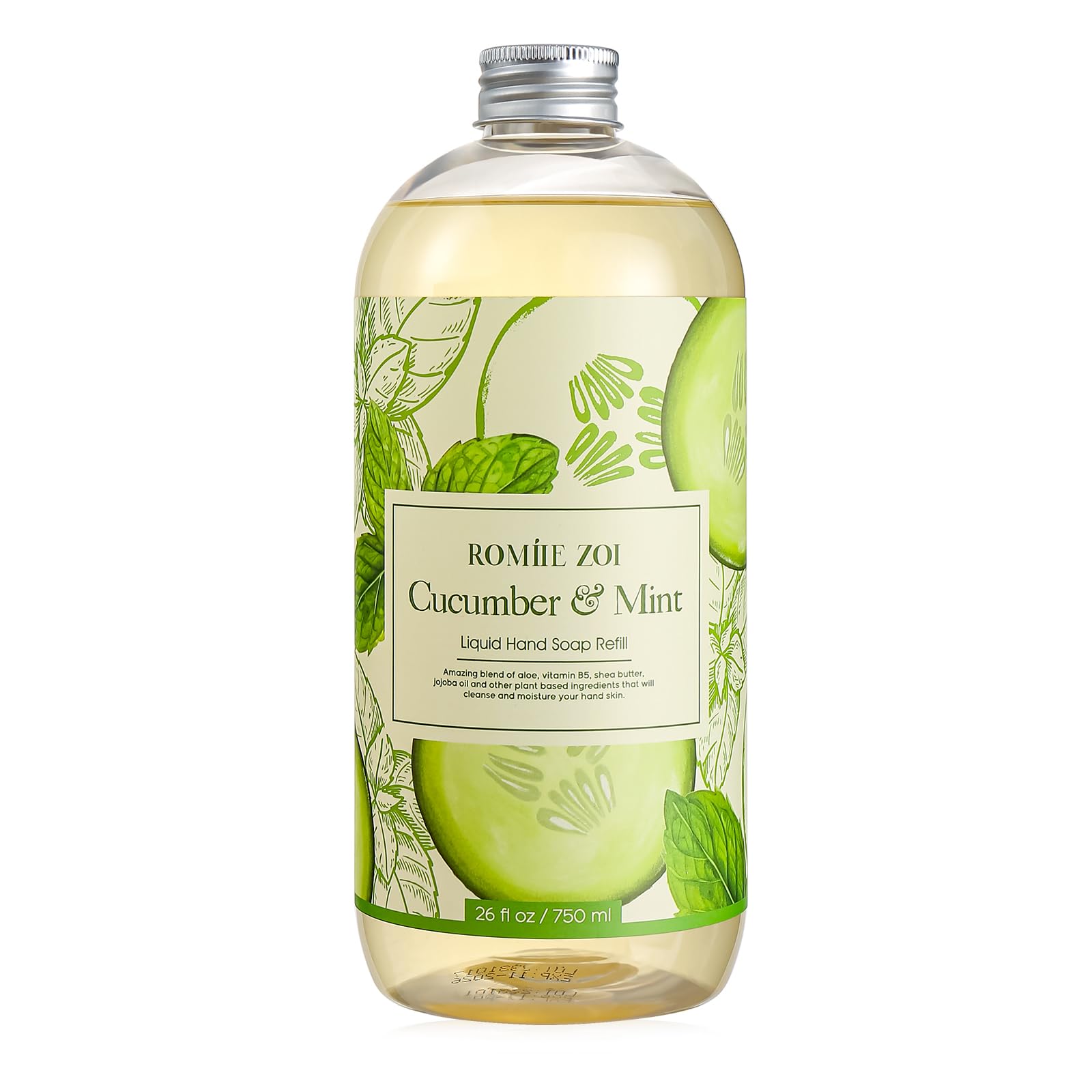 ROMIIE ZOI Liquid Hand Soap Refill, Cucumber & Mint, Gentle & Moisturizing Formula, 750 ML/ 26 FL OZ
