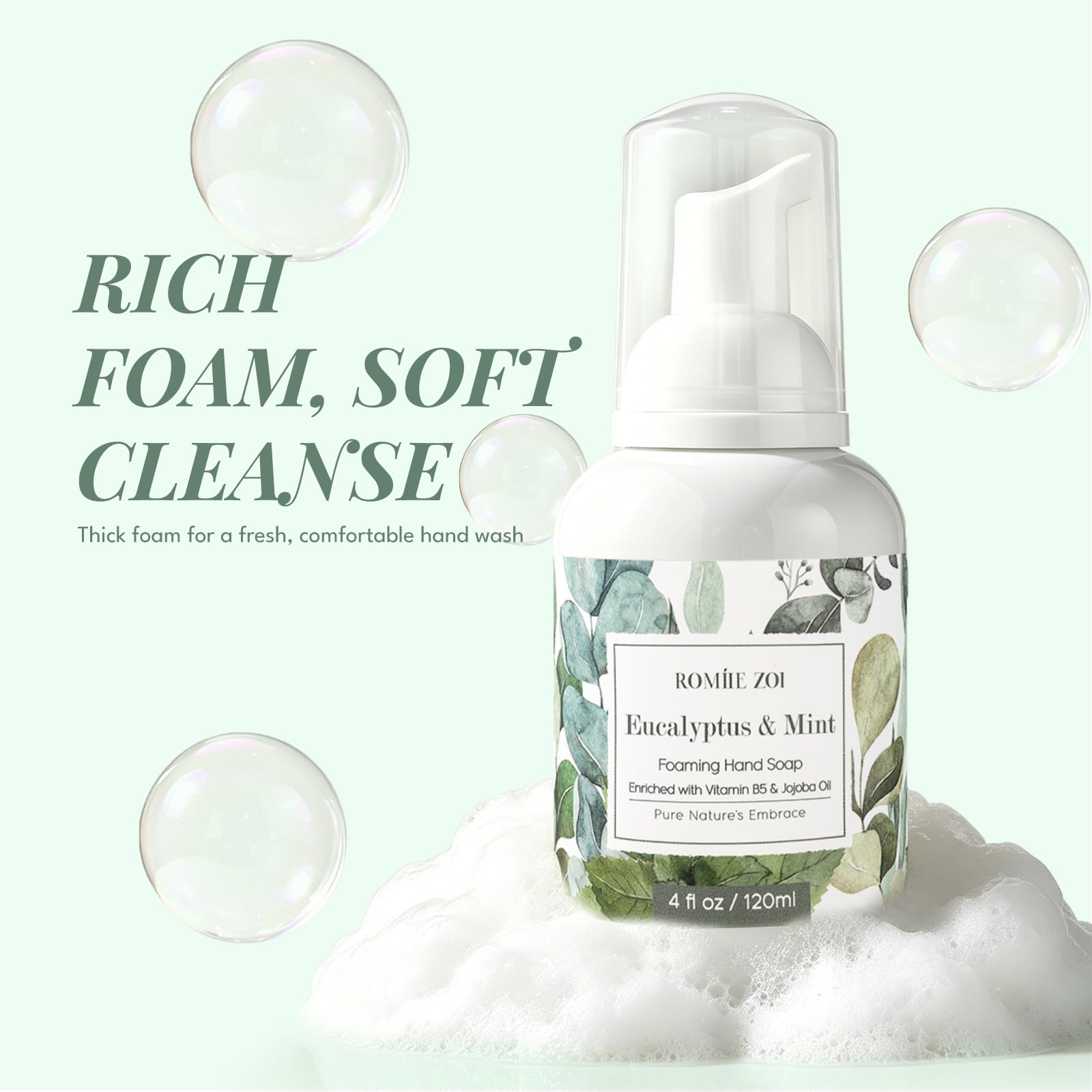 ROMIIE ZOI Foaming Hand Soap, Eucalyptus & Mint Scent, 4 fl oz Travel Size