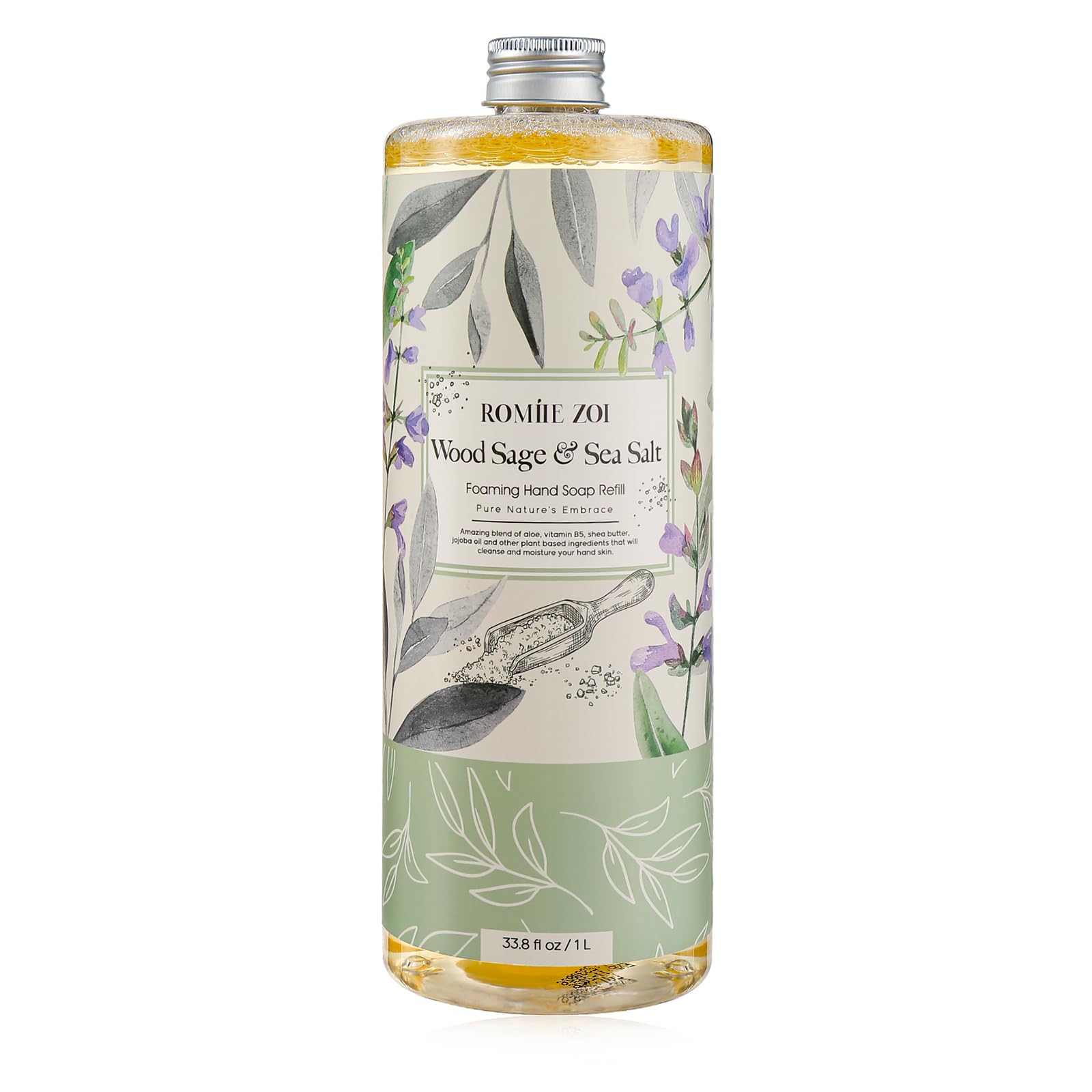 ROMIIE ZOI Foaming Hand Soap Refill, Wood Sage & Sea Salt, Gentle & Moisturizing Formula, 1 L/ 33.8 FL OZ