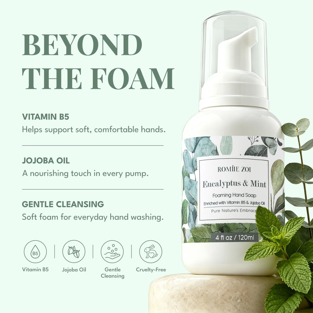 ROMIIE ZOI Foaming Hand Soap, Eucalyptus & Mint Scent, 4 fl oz Travel Size