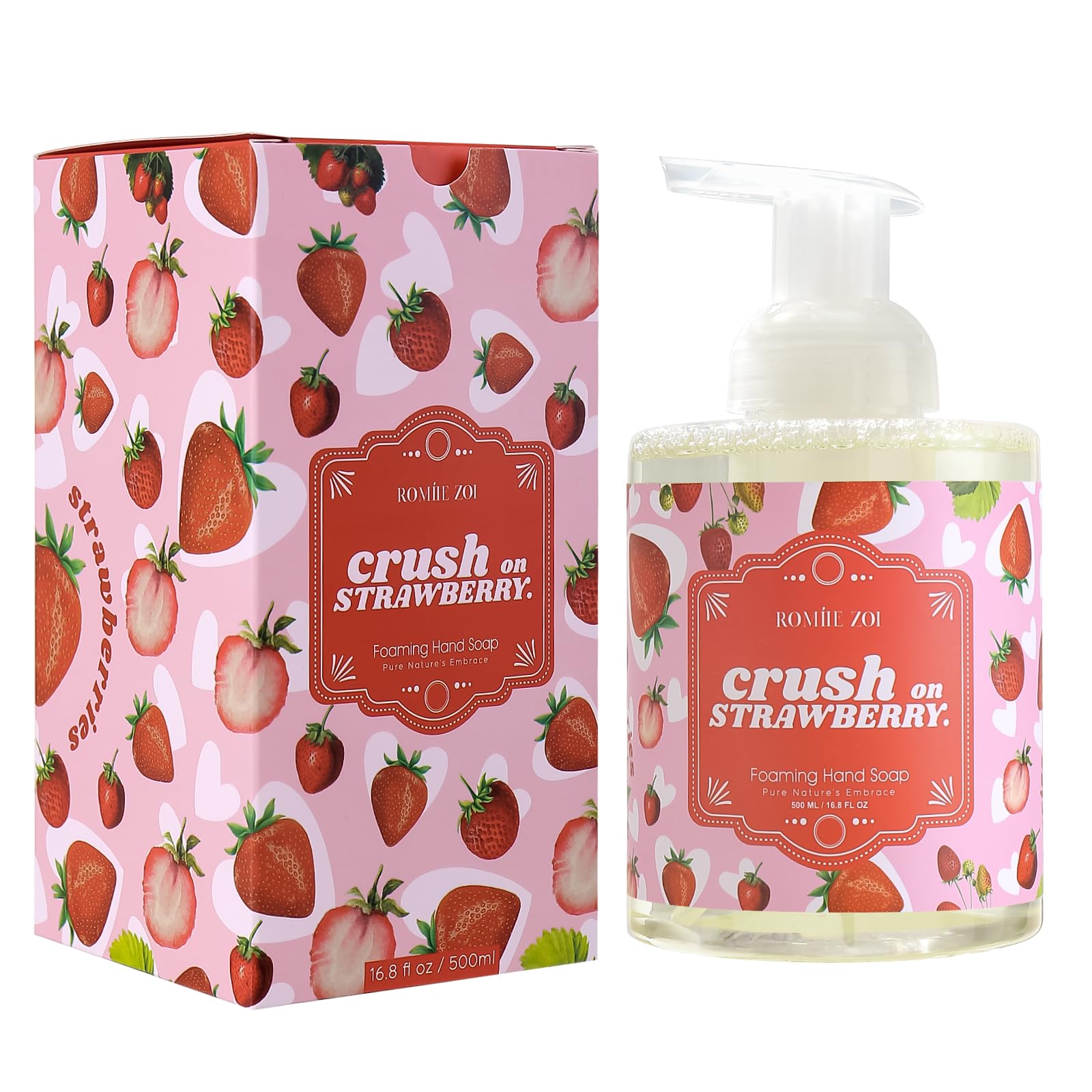 ROMIIE ZOI Foaming Hand Soap with Gift Box- Strawberry - Biodegradable Formula Moisture & Revitalize - 500ml/ 16.8oz