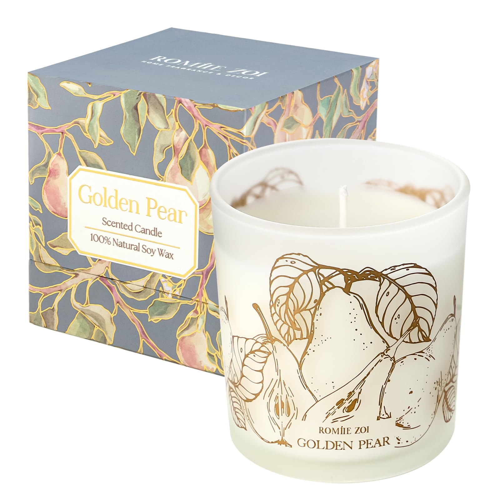 ROMIIE ZOI Scented Candle - Golden Pear- 6oz Aromatherapy Soy Wax Jar Candle for Home, Gifts for Women - 170g