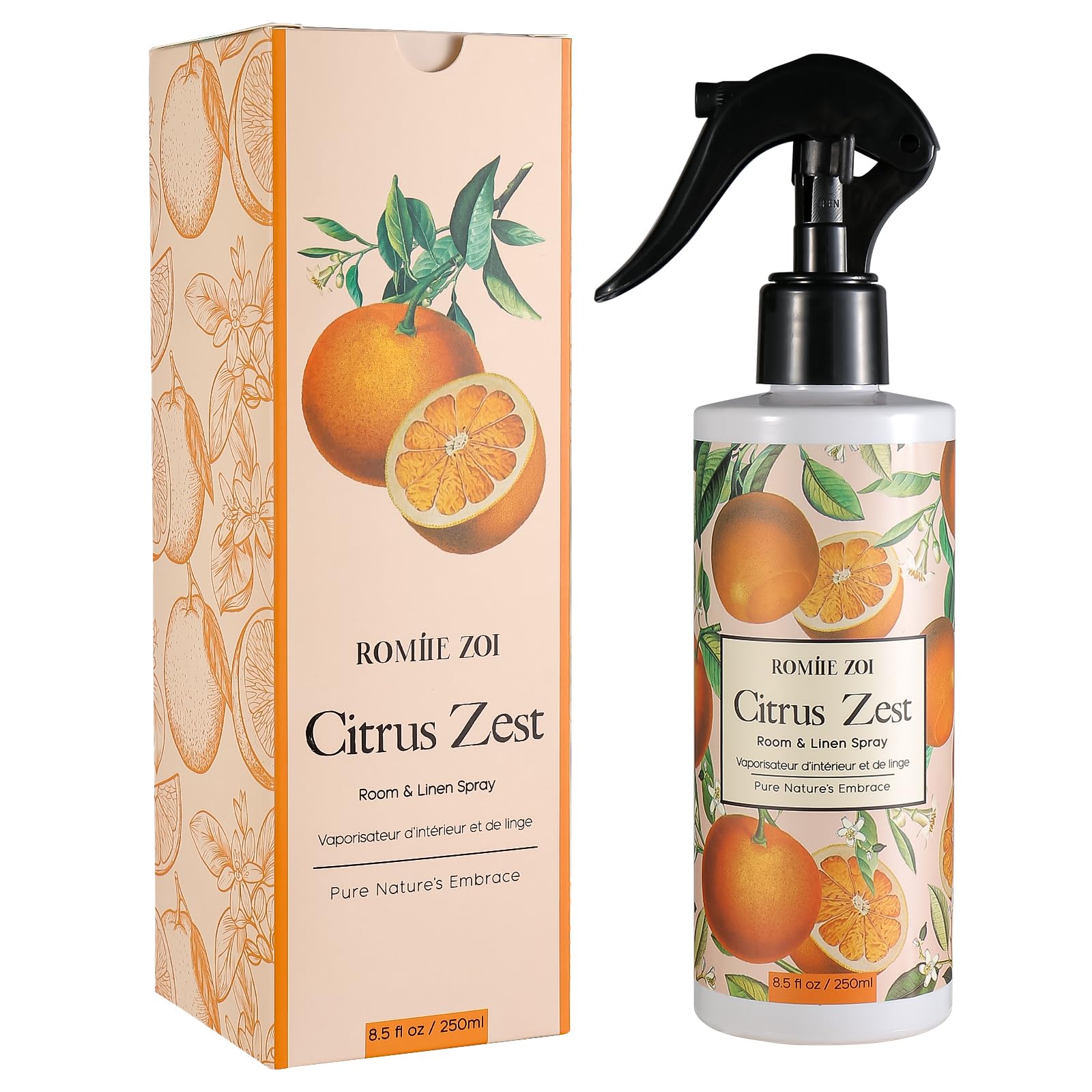 ROMIIE ZOI Room Spray Air Freshener Mist, with Natural Plant Extract Scented Room Spray for Home Fragrance Fabric linen Spray air Freshener - Citrus Zest - 8.5 FL OZ