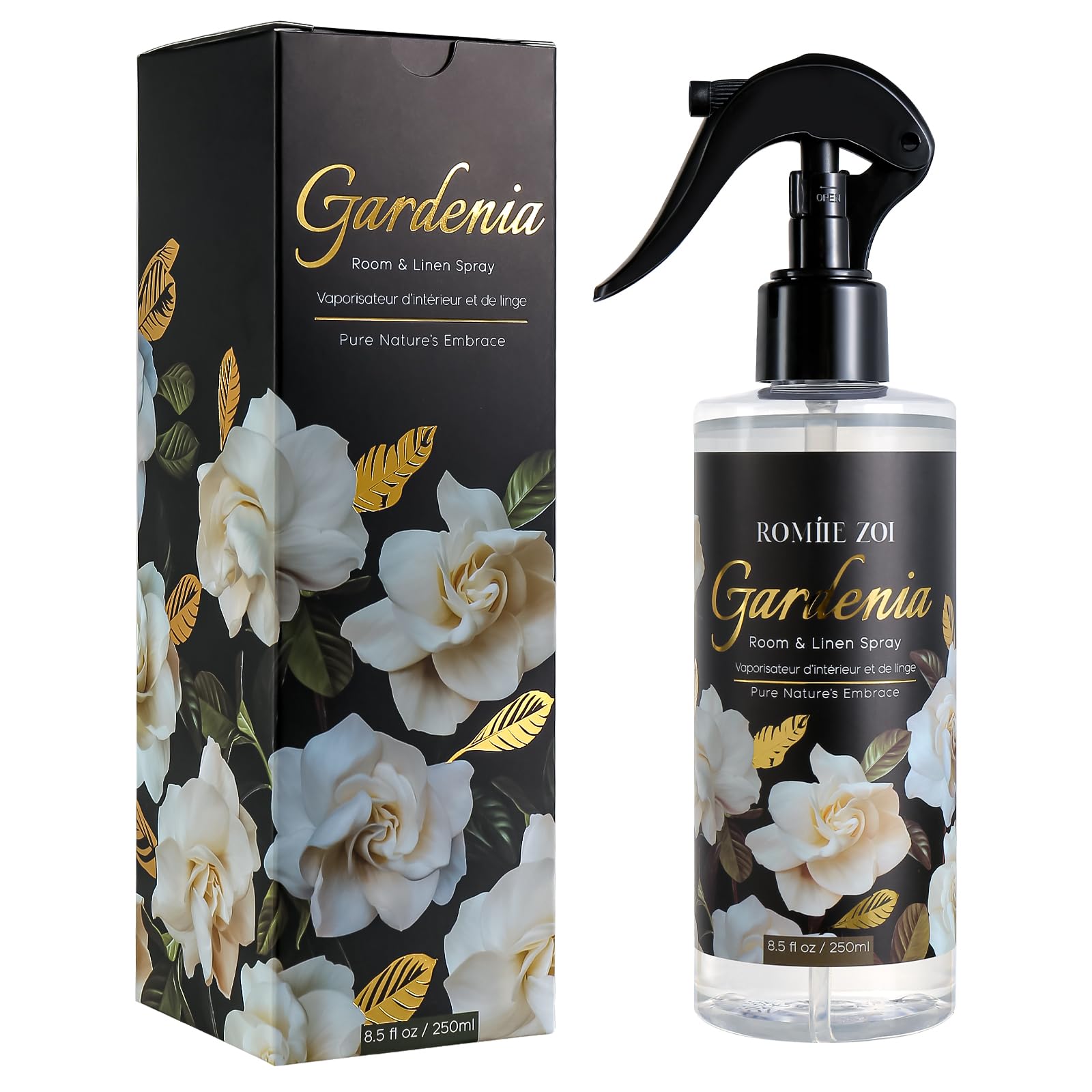 ROMIIE ZOI Linen & Room Air Freshener Spray Room Mist, with Natural Plant Extract, Gardenia Scent, 8.5 FL OZ.