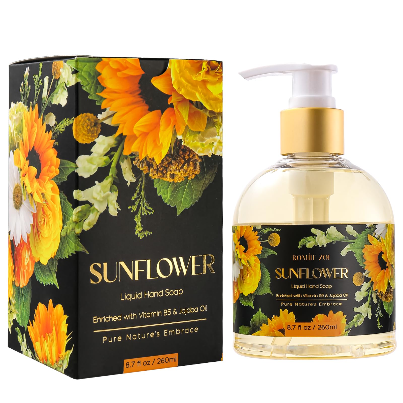 ROMIIE ZOI Liquid Hand Soap with Gift Box - Pure Nature's Embrace - Sunflower - 260ml/ 8.7 fl.oz