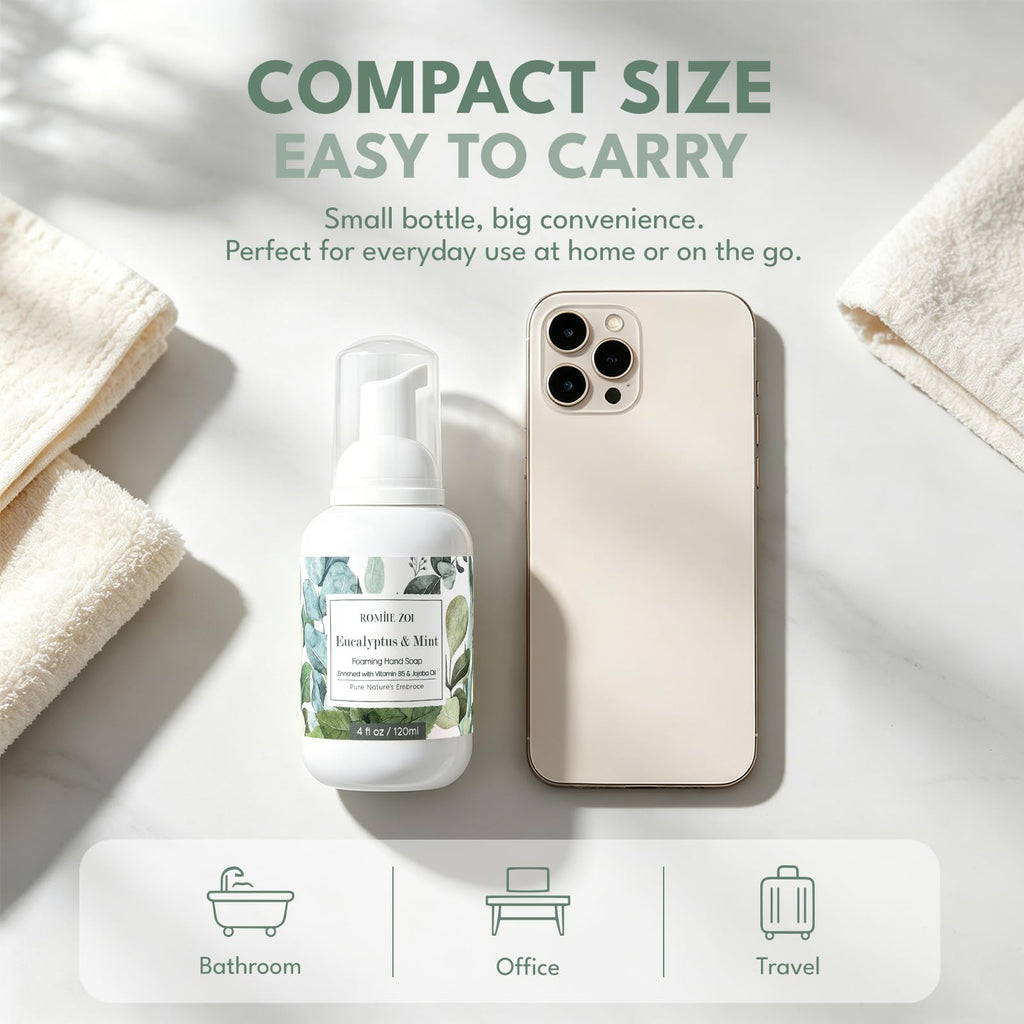 ROMIIE ZOI Foaming Hand Soap, Eucalyptus & Mint Scent, 4 fl oz Travel Size