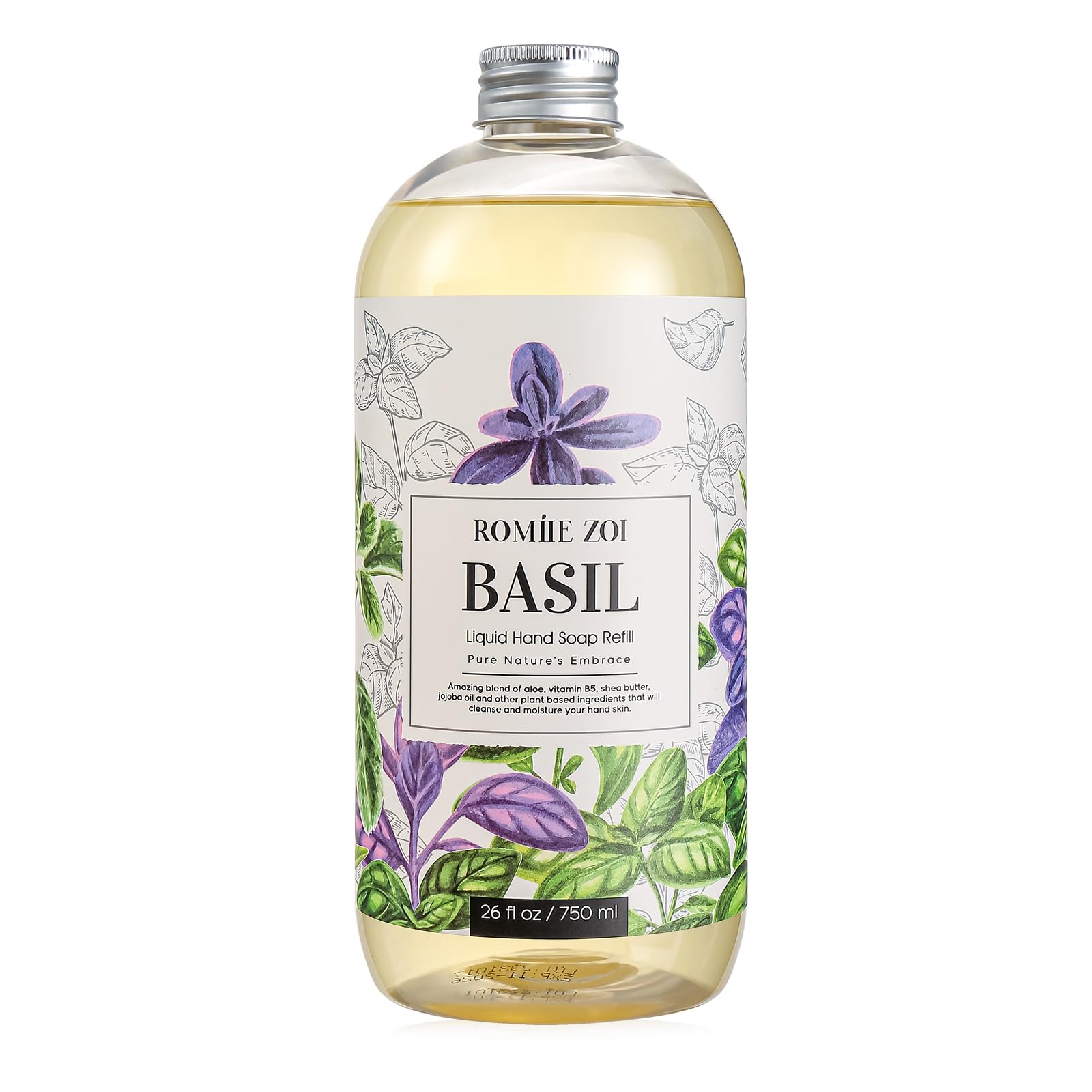 ROMIIE ZOI Liquid Hand Soap Refill, Basil, Gentle & Moisturizing Formula, 750 ML/ 26 FL OZ
