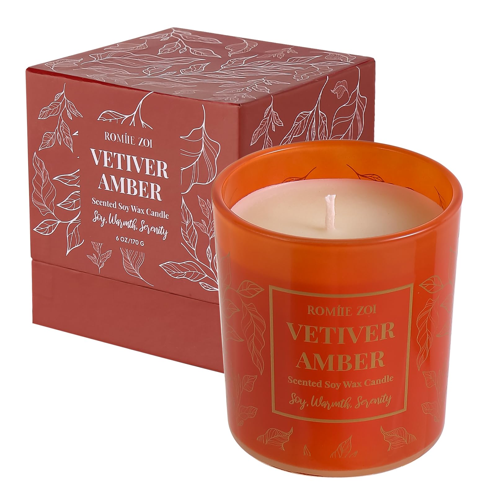 ROMIIE ZOI Aromatherapy Jar Candle - 6oz Soy Wax Candle - Infused with Vetiver Amber Aroma - with Beautiful Keepsake Box Special for Birthday/Holiday Gifts