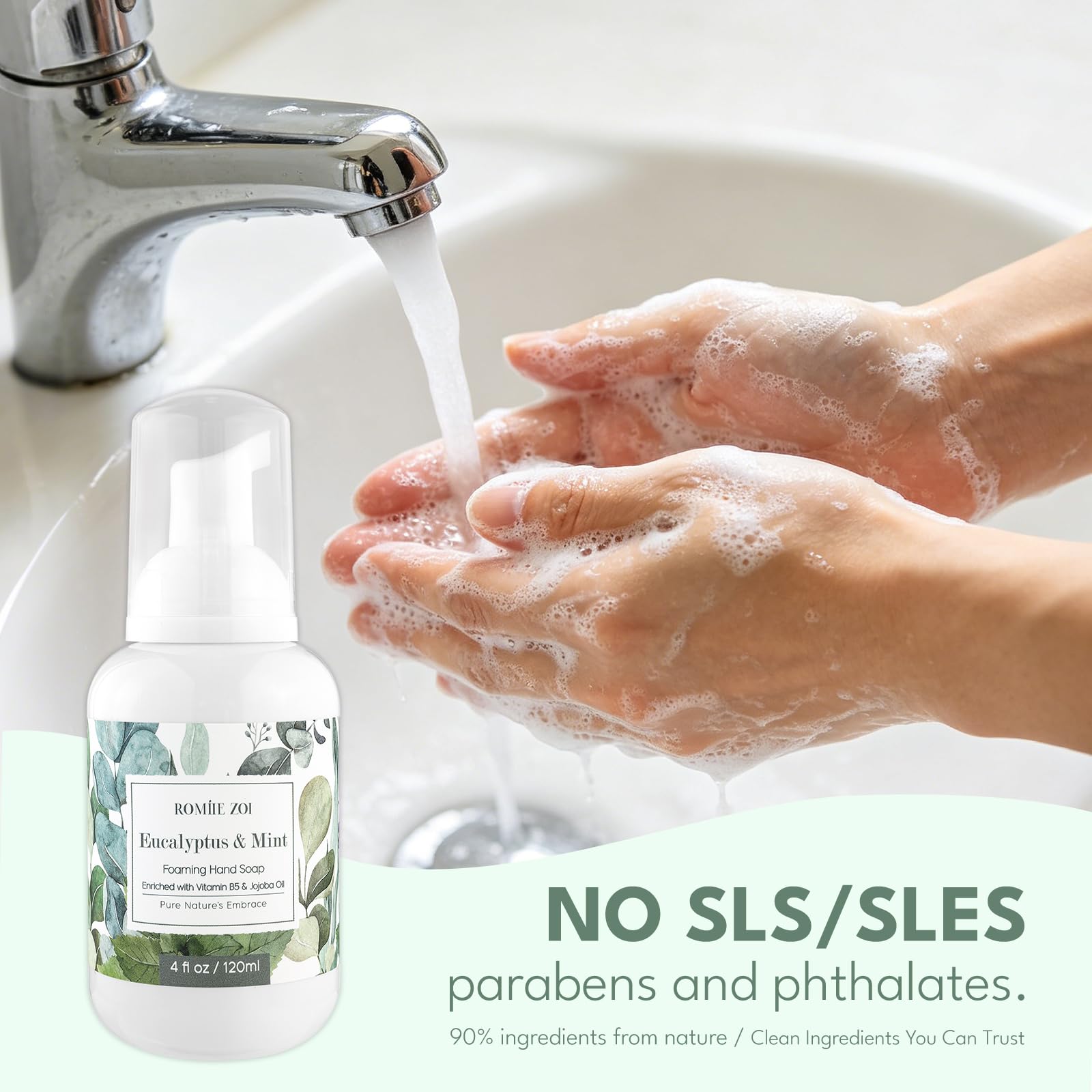 ROMIIE ZOI Foaming Hand Soap, Eucalyptus & Mint Scent, 4 fl oz Travel Size