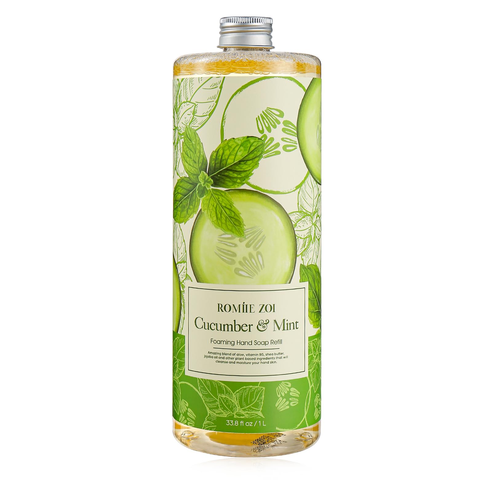 ROMIIE ZOI Foaming Hand Soap Refill, Cucumber&Mint, Gentle & Moisturizing Formula, 1000 ML/ 33.8 FL OZ