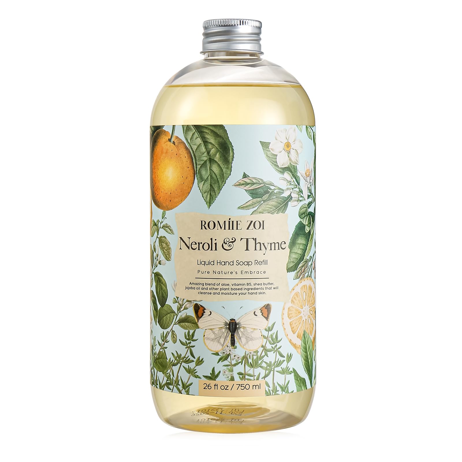 ROMIIE ZOI Liquid Hand Soap Refill, Neroli & Thyme, Gentle & Moisturizing Formula, 750 ML/ 26 FL OZ