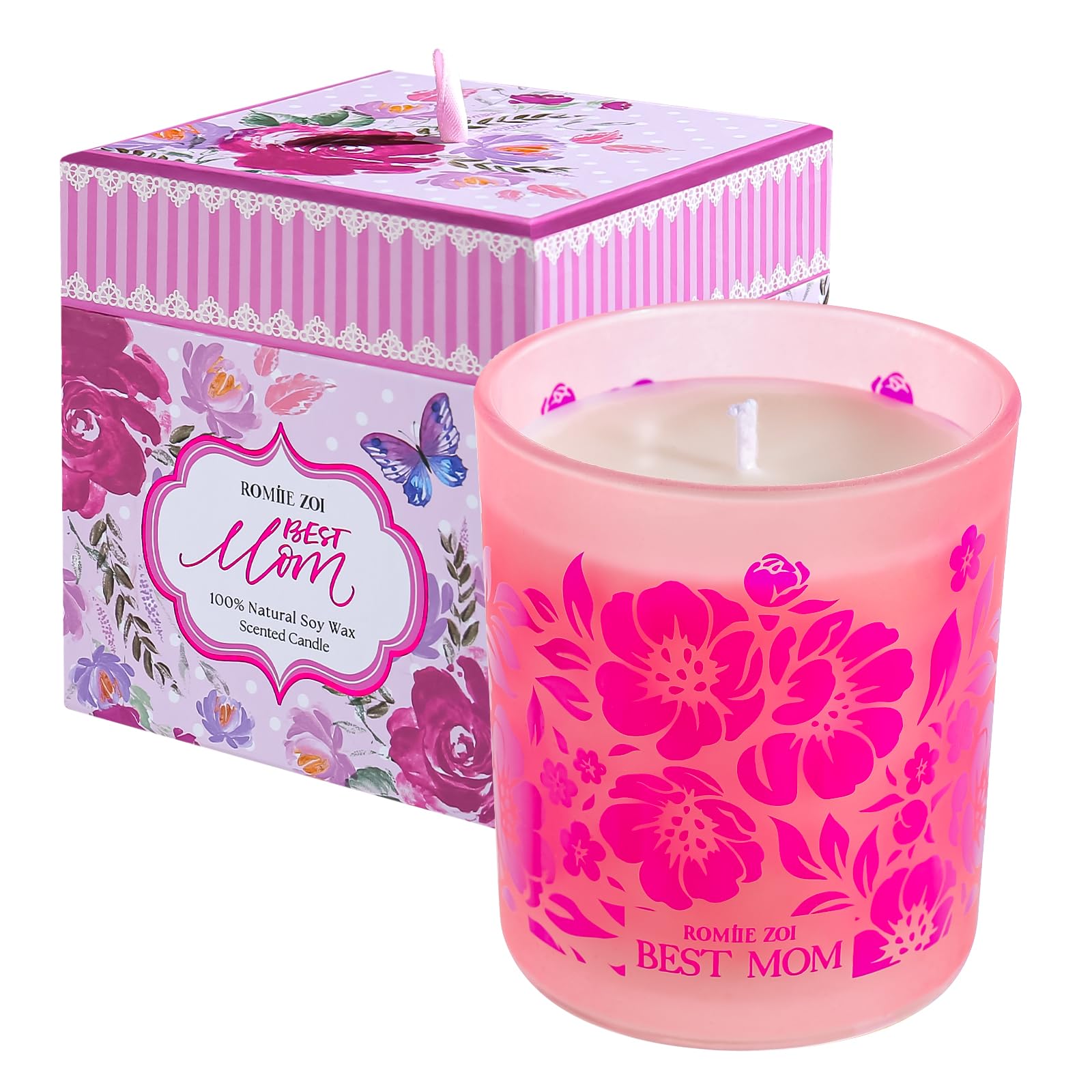 ROMIIE ZOI Scented Candle - 6oz Soy Wax Candle - Infused with Rose Aroma Shabby Floral Design - Mother's Day Gift Basket