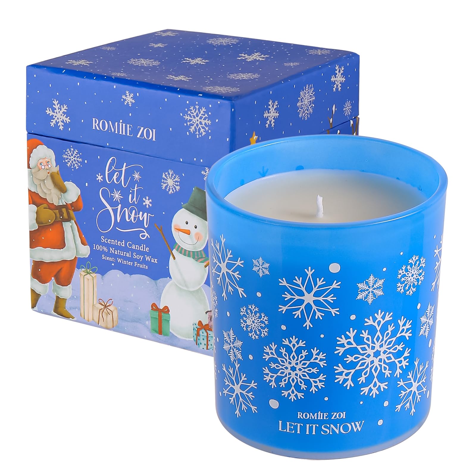 ROMIIE ZOI Christmas Scented Jar Candle - 6oz Soy Wax Candle - Let It Snow Infused with Winter Fruits Aroma - with Beautiful Keepsake Box Special for Christmas/Holiday Gifts