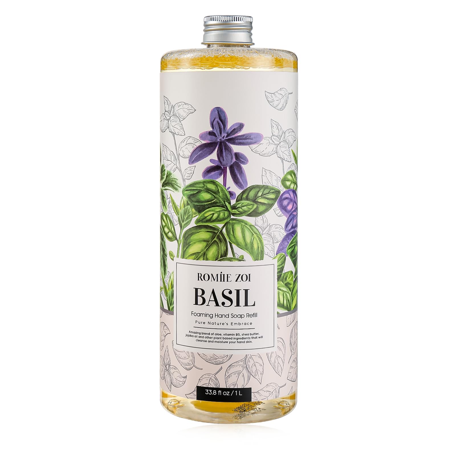 ROMIIE ZOI Foaming Hand Soap Refill, Basil, Gentle & Moisturizing Formula, 1 L/ 33.8 FL OZ