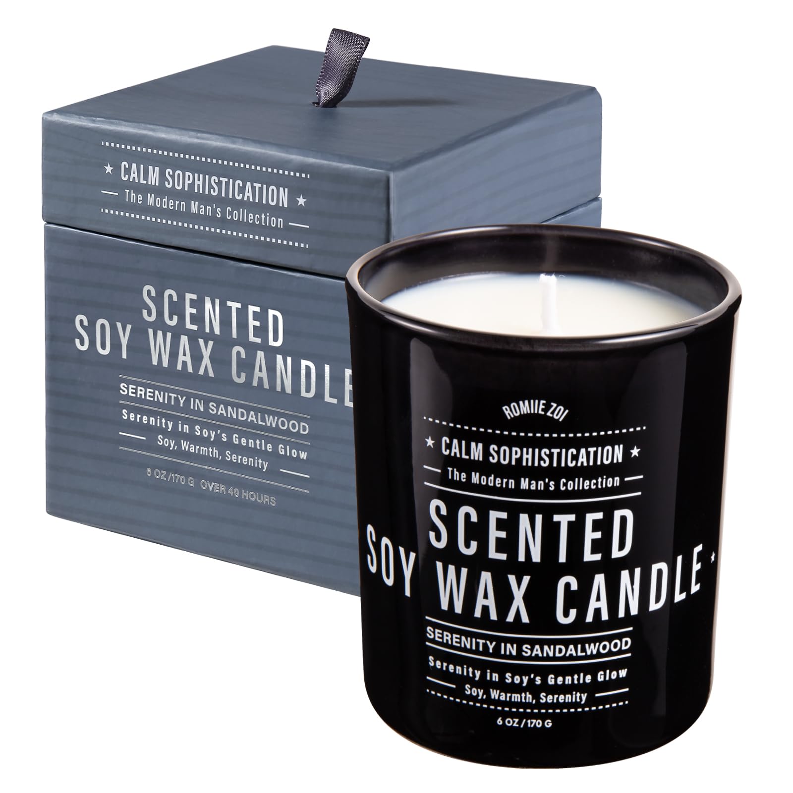 ROMIIE ZOI Scented Candle - Sandalwood - 6oz Soy Wax Candle for Father's Day Gift, for Man