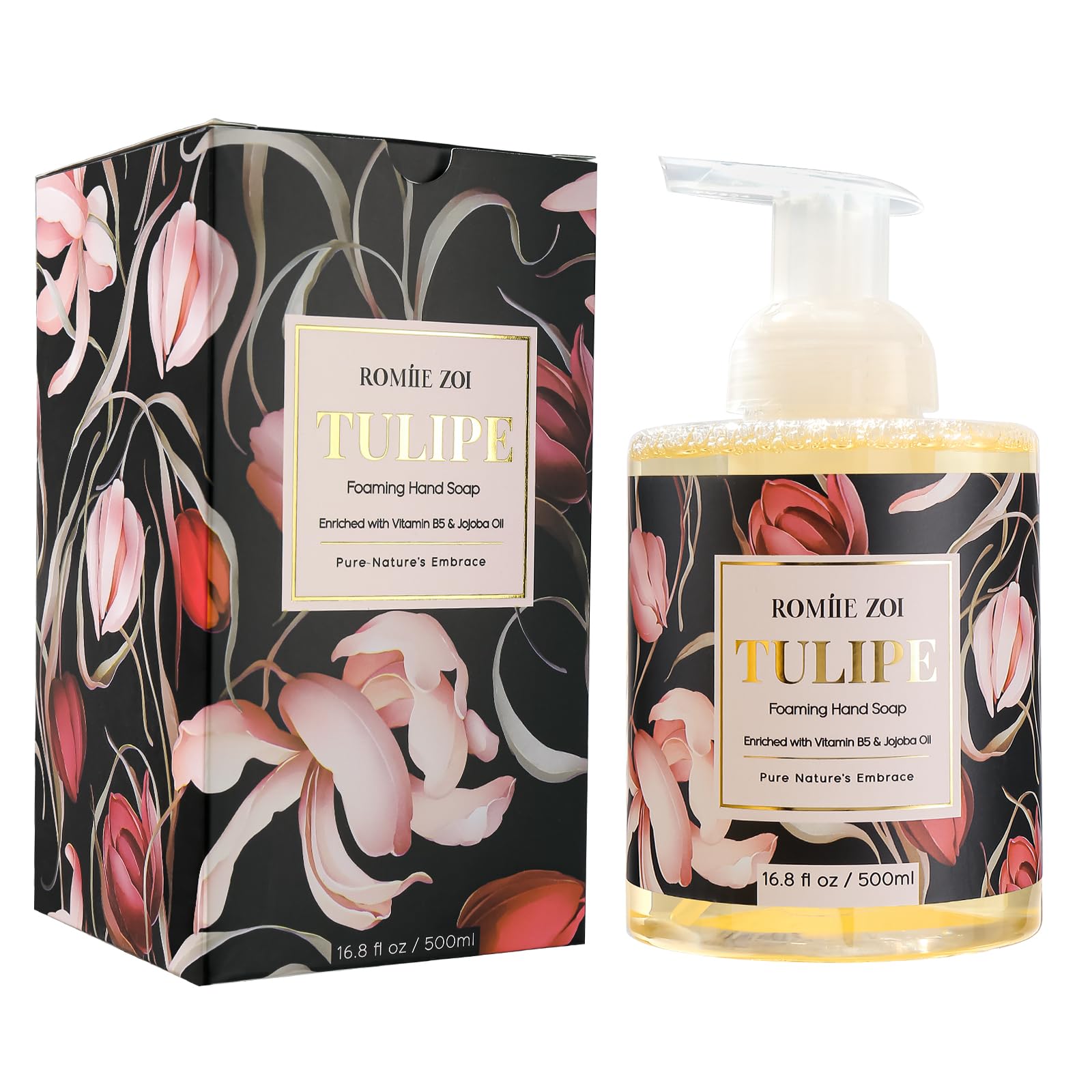 ROMIIE ZOI Foaming Hand Soap with Gift Box- Tulipe - Biodegradable Formula Moisture & Revitalize - 500ml/ 16.8oz