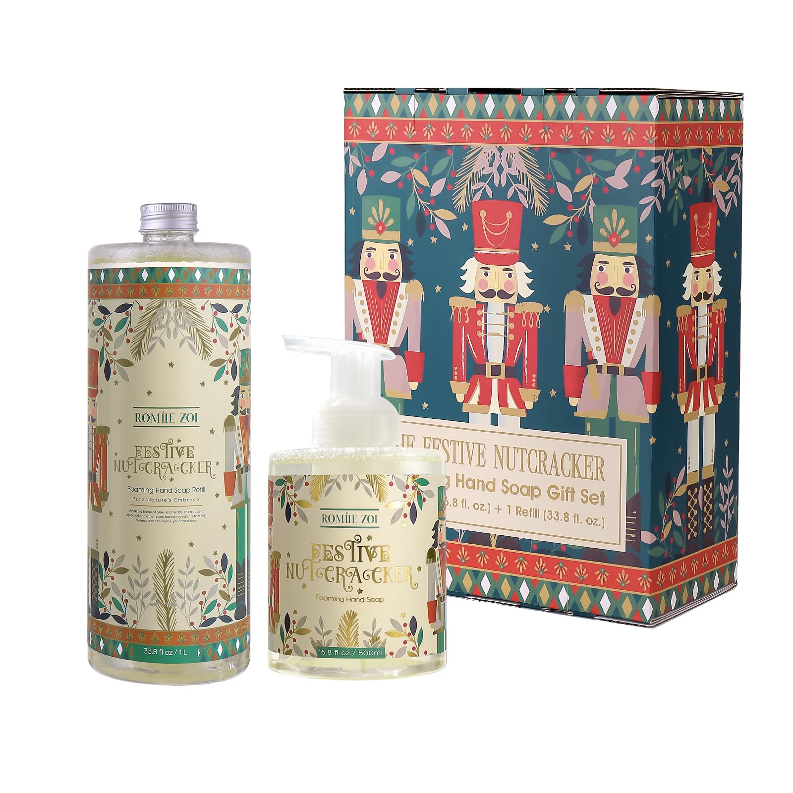 ROMIIE ZOI Christmas Foaming Hand Soap Refill Set, Festive Nutcracker, 1000 ML+500ml(Pack of 2)