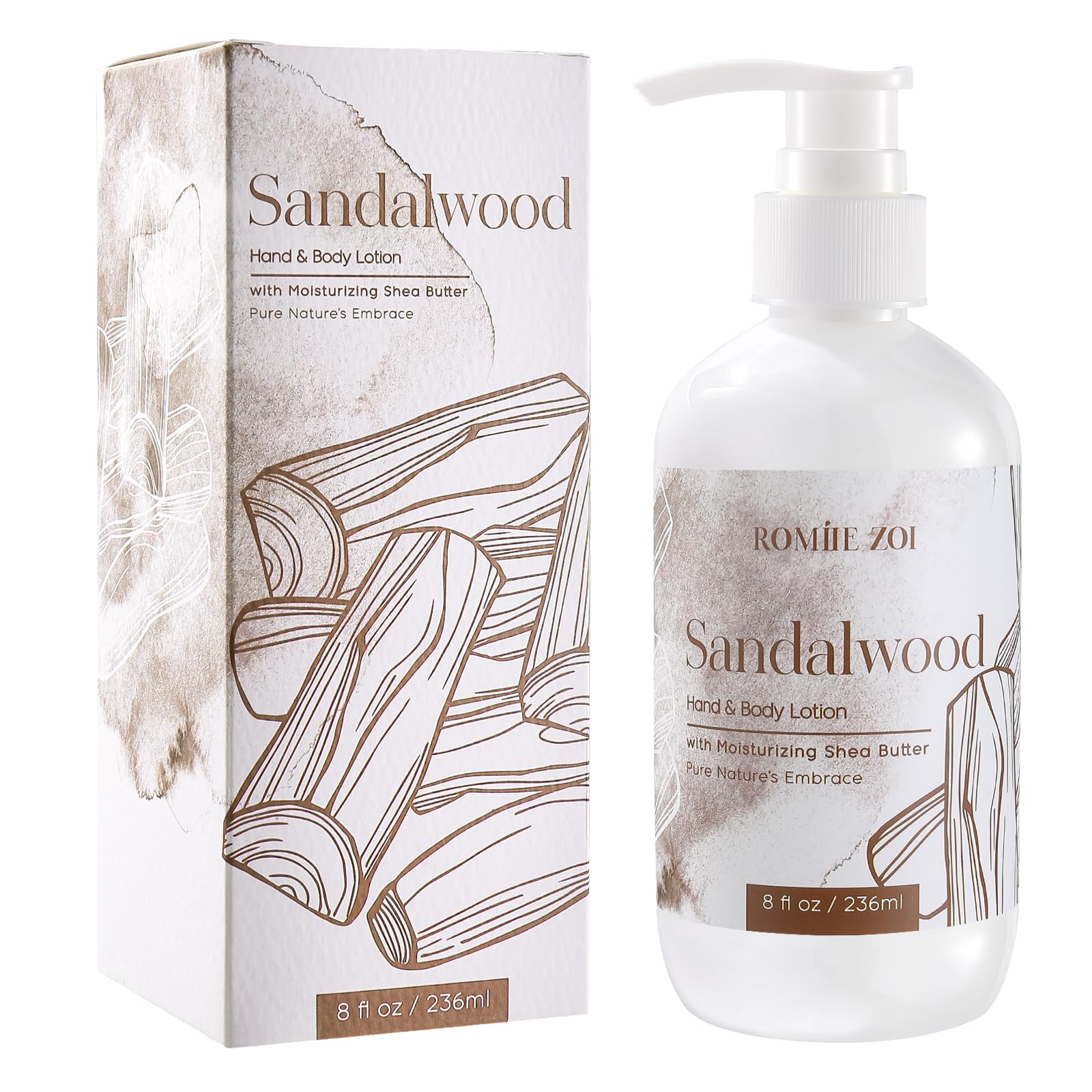 ROMIIE ZOI Daily Hand & Body Lotion with Moisturizing Shea Butter for All Skin Type- Sandalwood - 236 ML / 8 FL OZ