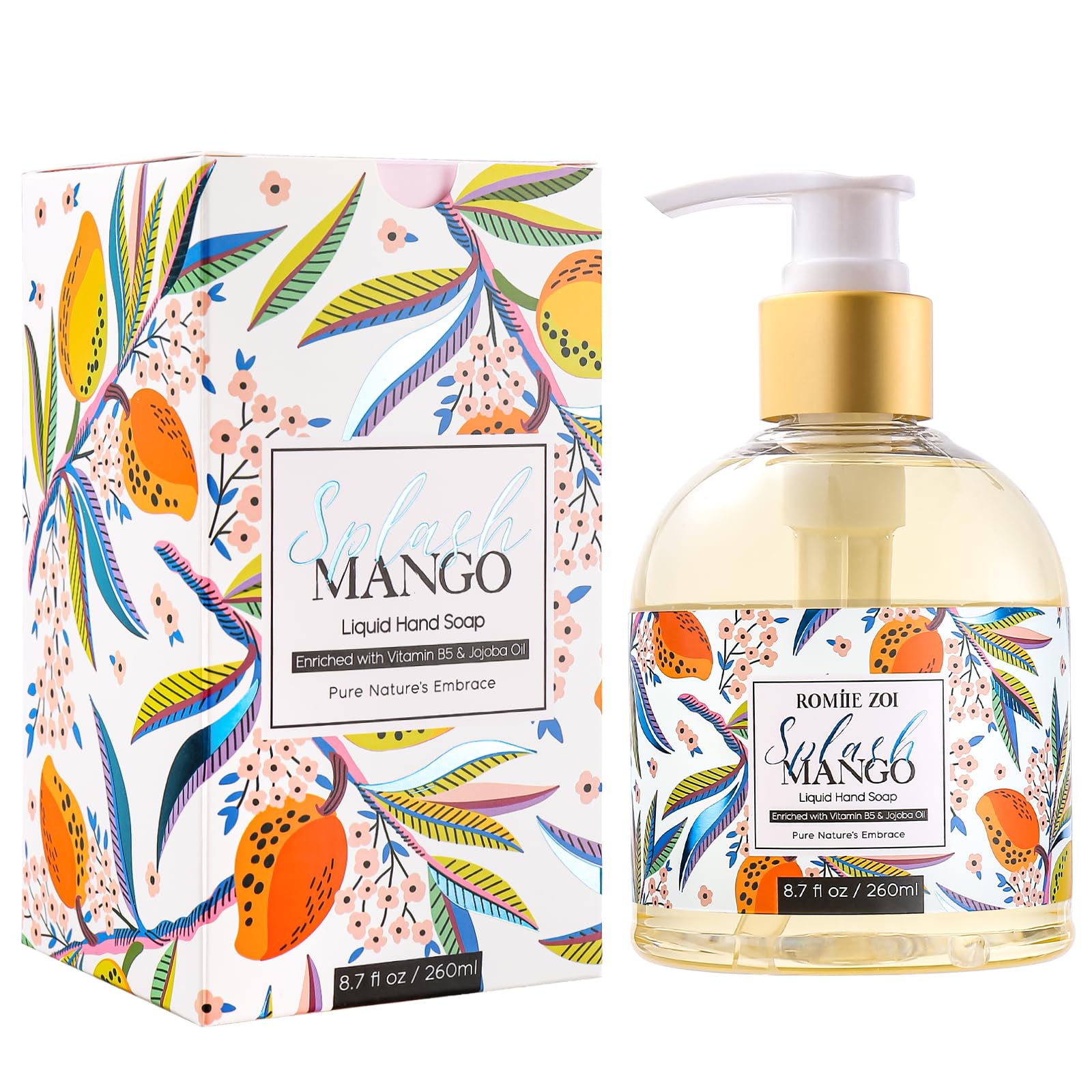 ROMIIE ZOI Liquid Hand Soap with Gift Box - Pure Nature's Embrace - Splash Mango - 260ml/ 8.7 fl.oz