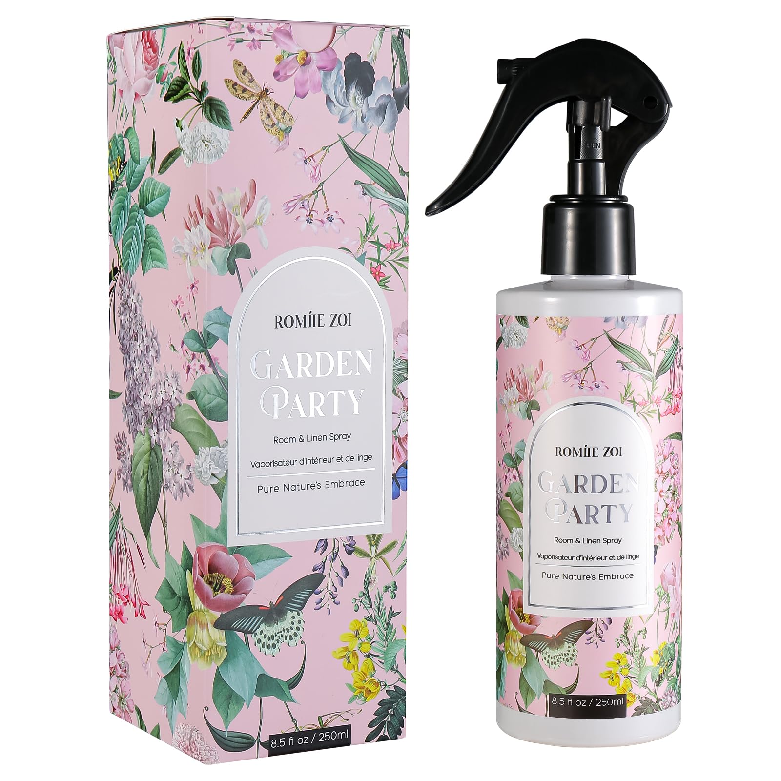 ROMIIE ZOI Linen & Room Air Freshener Spray Room Mist, with Natural Plant Extract - Garden Party - 8.5 FL OZ.