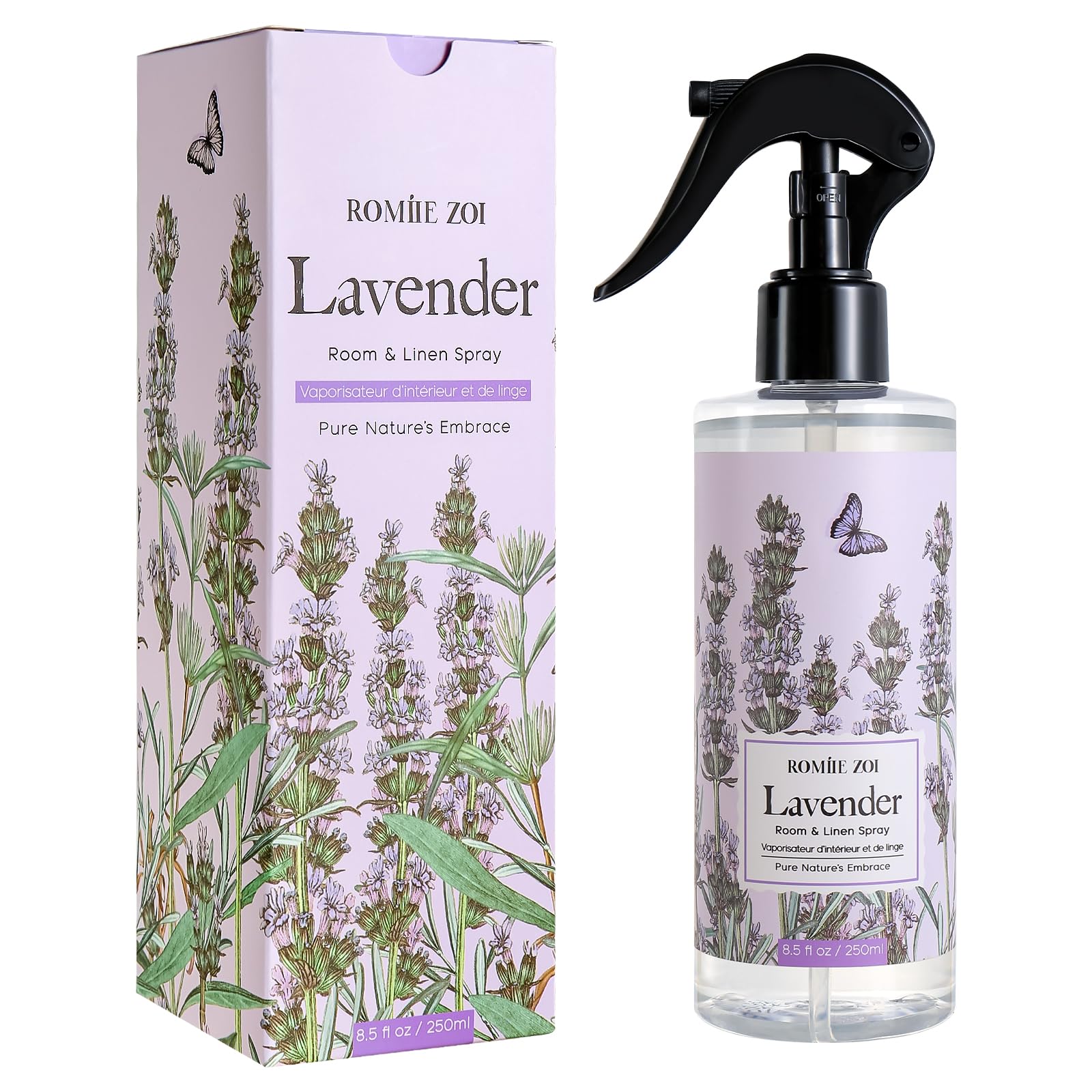 ROMIIE ZOI Linen & Room Air Freshener Spray Room Mist, with Natural Plant Extract, Lavender Scent, 8.5 FL OZ.
