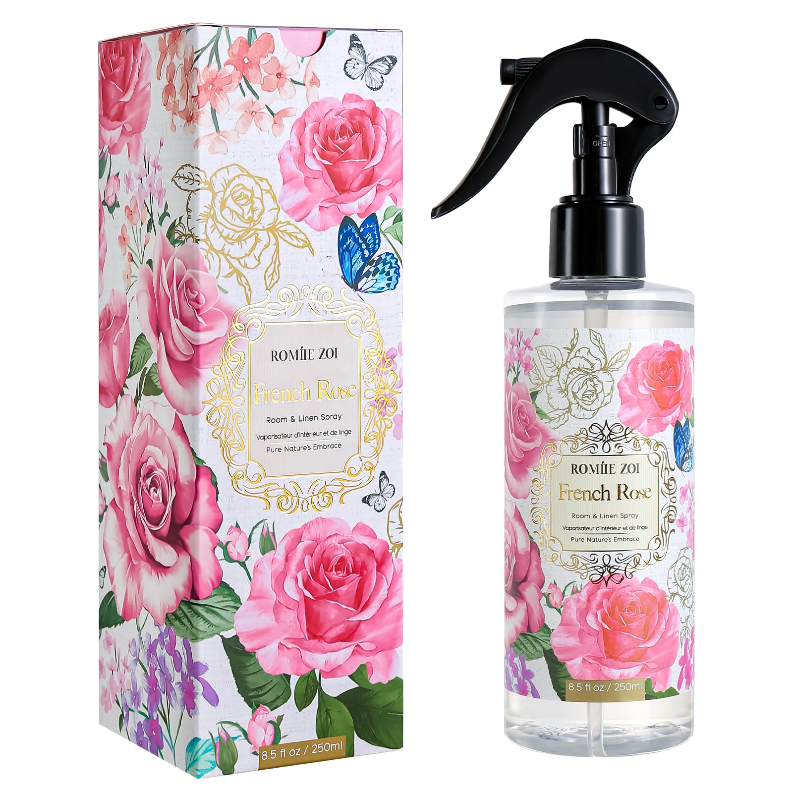 ROMIIE ZOI Linen & Room Air Freshener Spray Room Mist, with Natural Plant Extract, Rose Scent, 8.5 FL OZ.