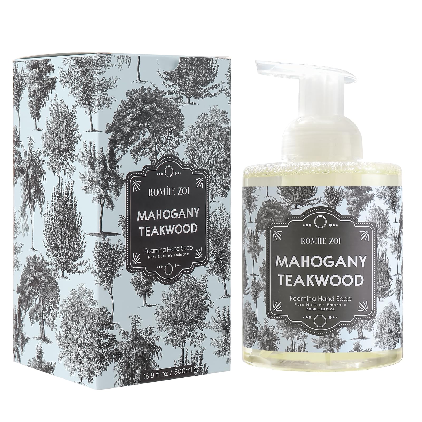 ROMIIE ZOI Foaming Hand Soap with Gift Box- Teakwood - Biodegradable Formula Moisture & Revitalize - 500ml/ 16.8oz
