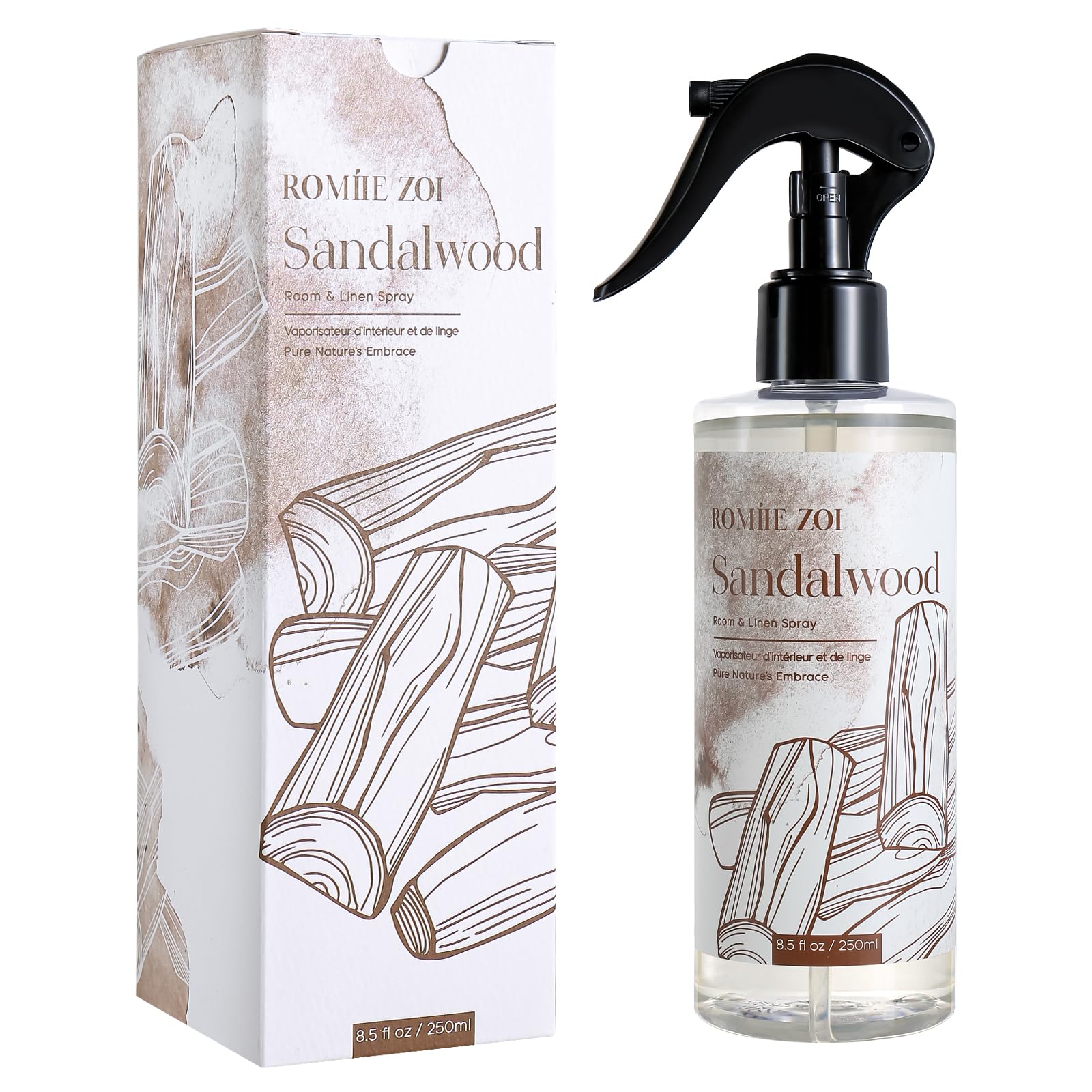 ROMIIE ZOI Room Air Freshener Spray Room Mist, with Natural Plant Extract, Sandalwood Scent, 8.5 FL OZ.