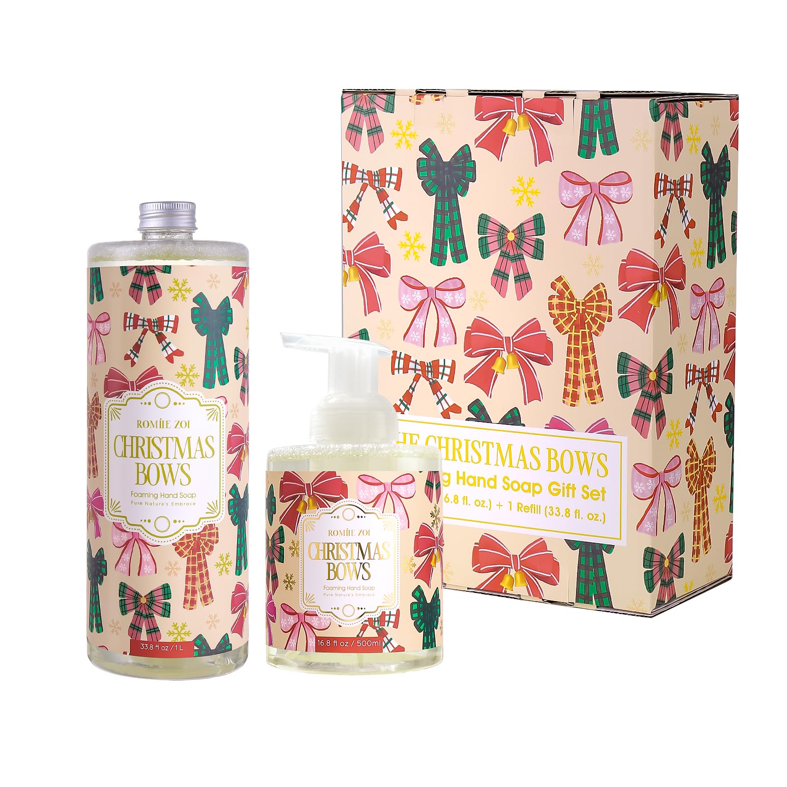 ROMIIE ZOI Christmas Foaming Hand Soap Set, Winter Pine, Gentle & Moisturizing Formula,1000 ML+500ml(Pack of 2)